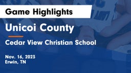 Unicoi County  vs Cedar View Christian School Game Highlights - Nov. 16, 2023