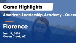 American Leadership Academy - Queen Creek vs Florence  Game Highlights - Jan. 17, 2020