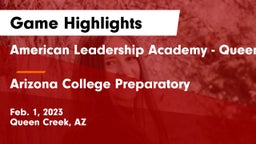 American Leadership Academy - Queen Creek vs Arizona College Preparatory  Game Highlights - Feb. 1, 2023