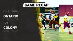 Recap: Ontario  vs. Colony  2016