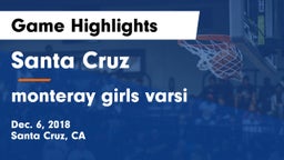 Santa Cruz  vs monteray  girls varsi Game Highlights - Dec. 6, 2018