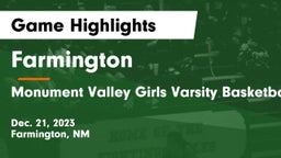 Farmington  vs Monument Valley Girls Varsity Basketball Game Highlights - Dec. 21, 2023