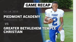 Recap: Piedmont Academy  vs. Greater Bethlehem Temple Christian 2016