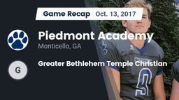 Recap: Piedmont Academy  vs. Greater Bethlehem Temple Christian 2017