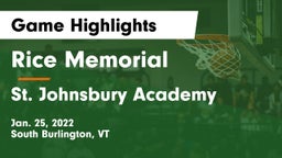 Rice Memorial  vs St. Johnsbury Academy  Game Highlights - Jan. 25, 2022