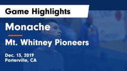 Monache  vs Mt. Whitney  Pioneers Game Highlights - Dec. 13, 2019