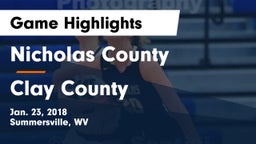 Nicholas County  vs Clay County  Game Highlights - Jan. 23, 2018