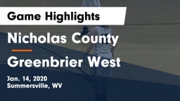Nicholas County  vs Greenbrier West  Game Highlights - Jan. 14, 2020