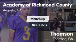 Matchup: Academy of Richmond  vs. Thomson  2016