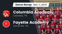 Recap: Columbia Academy  vs. Fayette Academy  2019