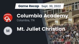 Recap: Columbia Academy  vs. Mt. Juliet Christian  2022