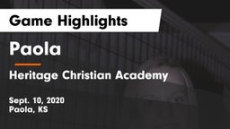 Paola  vs Heritage Christian Academy Game Highlights - Sept. 10, 2020
