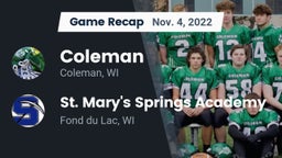 Recap: Coleman  vs. St. Mary's Springs Academy  2022