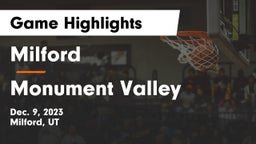 Milford  vs Monument Valley Game Highlights - Dec. 9, 2023