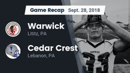 Recap: Warwick  vs. Cedar Crest  2018