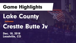Lake County  vs Crestte Butte Jv Game Highlights - Dec. 18, 2018