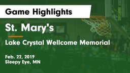St. Mary's  vs Lake Crystal Wellcome Memorial Game Highlights - Feb. 22, 2019