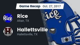 Recap: Rice  vs. Hallettsville  2017