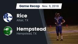 Recap: Rice  vs. Hempstead  2018