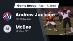 Recap: Andrew Jackson  vs. McBee  2018
