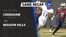 Recap: Crenshaw  vs. Mission Hills  2016