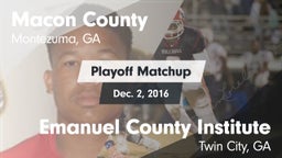 Matchup: Macon County vs. Emanuel County Institute  2016