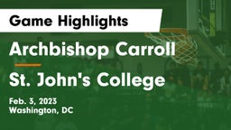 Archbishop Carroll  vs St. John's College  Game Highlights - Feb. 3, 2023