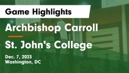 Archbishop Carroll  vs St. John's College  Game Highlights - Dec. 7, 2023