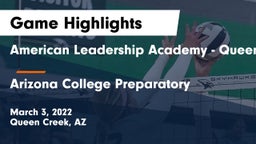 American Leadership Academy - Queen Creek vs Arizona College Preparatory  Game Highlights - March 3, 2022