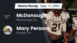 Recap: McDonough  vs. Mary Persons  2020
