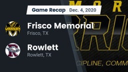 Recap: Frisco Memorial  vs. Rowlett  2020