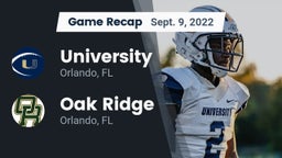 Recap: University  vs. Oak Ridge  2022