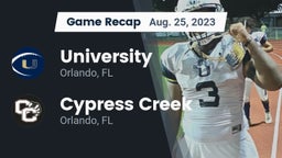 Recap: University  vs. Cypress Creek  2023