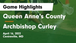 Queen Anne's County  vs Archbishop Curley  Game Highlights - April 16, 2022