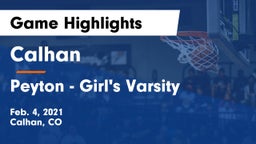 Calhan  vs Peyton  - Girl's Varsity Game Highlights - Feb. 4, 2021