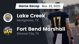 Recap: Lake Creek  vs. Fort Bend Marshall  2022