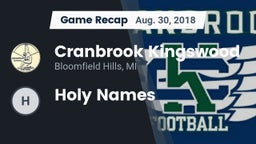 Recap: Cranbrook Kingswood  vs. Holy Names 2018