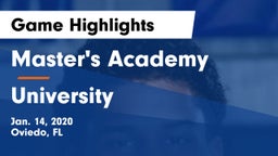Master's Academy  vs University  Game Highlights - Jan. 14, 2020