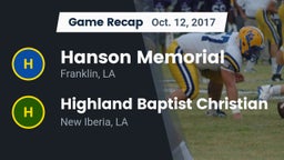 Recap: Hanson Memorial  vs. Highland Baptist Christian  2017