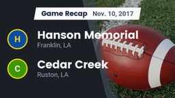 Recap: Hanson Memorial  vs. Cedar Creek  2017