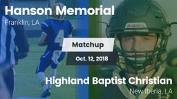Matchup: Hanson Memorial vs. Highland Baptist Christian  2018