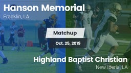 Matchup: Hanson Memorial vs. Highland Baptist Christian  2019