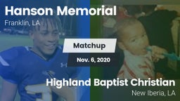 Matchup: Hanson Memorial vs. Highland Baptist Christian  2020