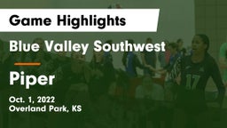 Blue Valley Southwest  vs Piper  Game Highlights - Oct. 1, 2022