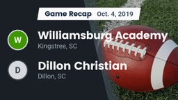 Recap: Williamsburg Academy  vs. Dillon Christian  2019