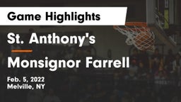 St. Anthony's  vs Monsignor Farrell  Game Highlights - Feb. 5, 2022