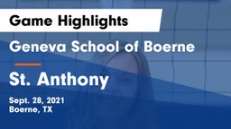 Geneva School of Boerne vs St. Anthony   Game Highlights - Sept. 28, 2021