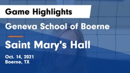 Geneva School of Boerne vs Saint Mary's Hall  Game Highlights - Oct. 14, 2021