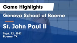 Geneva School of Boerne vs St. John Paul II  Game Highlights - Sept. 22, 2022