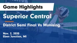 Superior Central  vs District Semi Final Vs Munising Game Highlights - Nov. 2, 2020